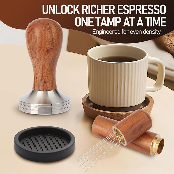 58mm Espresso Tamper Kit, Hard Wood Espresso Tamper Tool & Powder Press Pad & - Image 7
