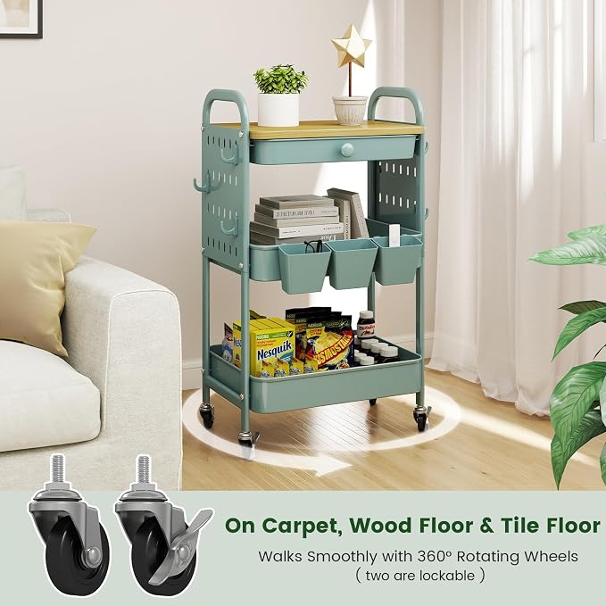 danpinera 3 Tier Rolling Cart, Metal Utility Cart - Image 9