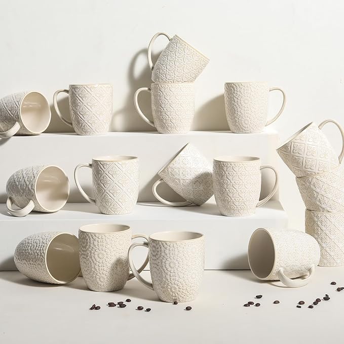 Coffee Mugs Set of 4, 16 Oz Ceramic Coffee Mugs, Large Porcelain Embossed Cups - Image 9