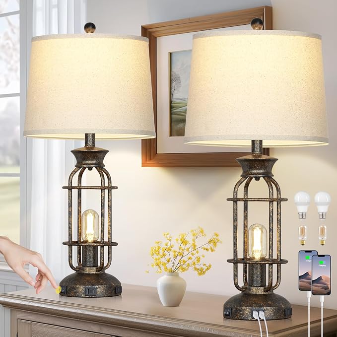 28" Vintage Table Lamps for Living Room, Industrial Farmhouse Table Lamp - Image 9