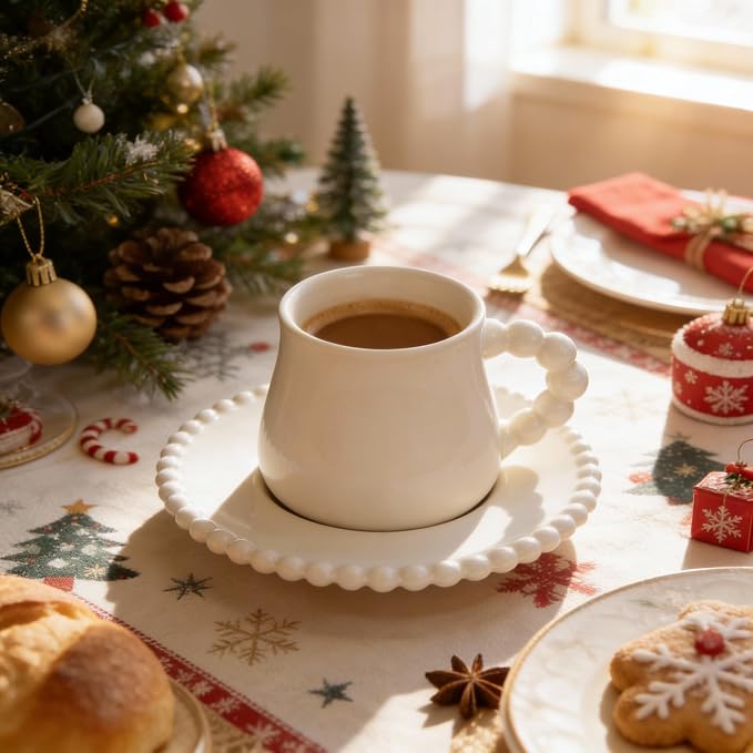 Coffee Cup Set of 6 with Saucers, 3.5 OZ Ceramic Espresso Cups, Demitasse - Image 8