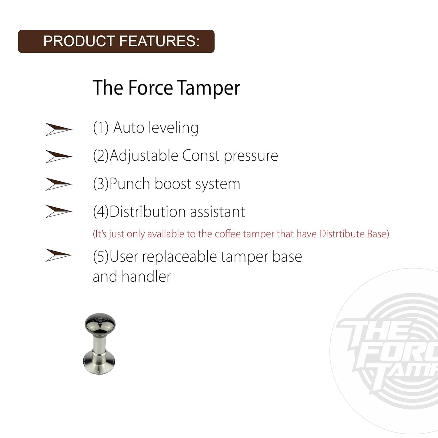 The Force Tamper Automatic Impact Adjustable Constant Pressure and Autoleveling Coffee Tamper Black Mirror Jellyfish AL Handle Set Pro (Flat-Distribute Set, 53.00mm)
