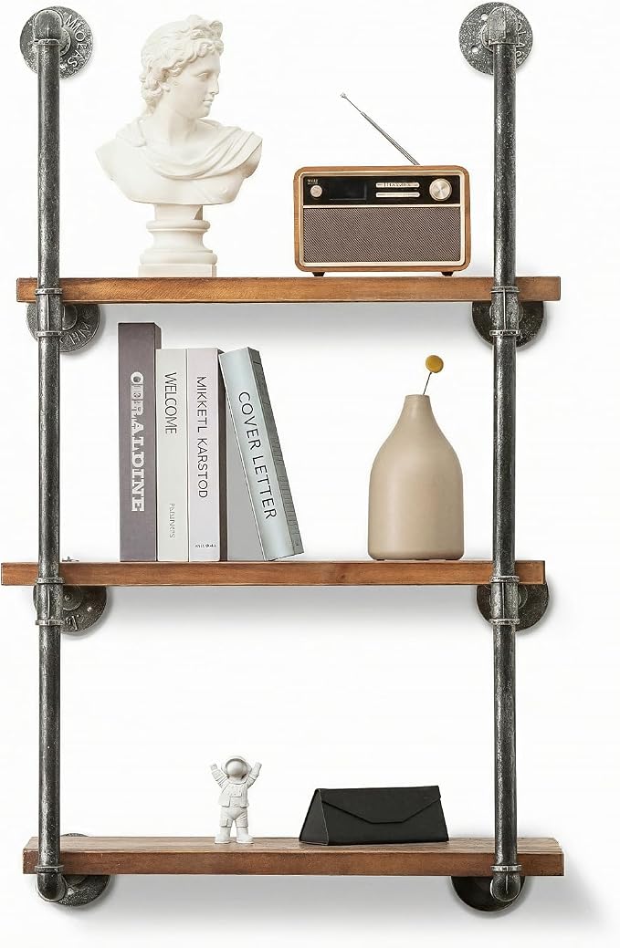 Industrial Wall Mounted Iron Floating Pipe Wood - Image 9