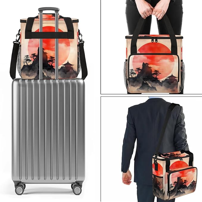 Japanese Chinese Oriental Art Coffee Maker Carring Bag, Large Insulated Storage - Image 7