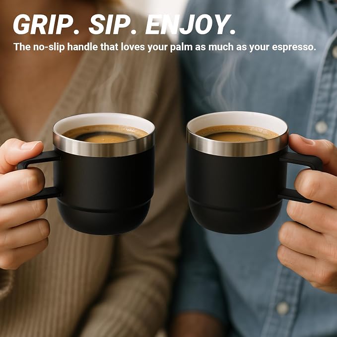 6 oz Small Espresso Mug with Handle, Ceramic-Lined 18/8 Stainless Steel - Image 9