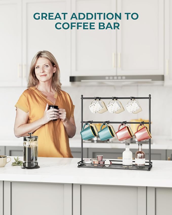 OROPY Coffee Mug Holder for Countertop, 14-Hook Mug Tree Rack for 14 Cups - Image 7