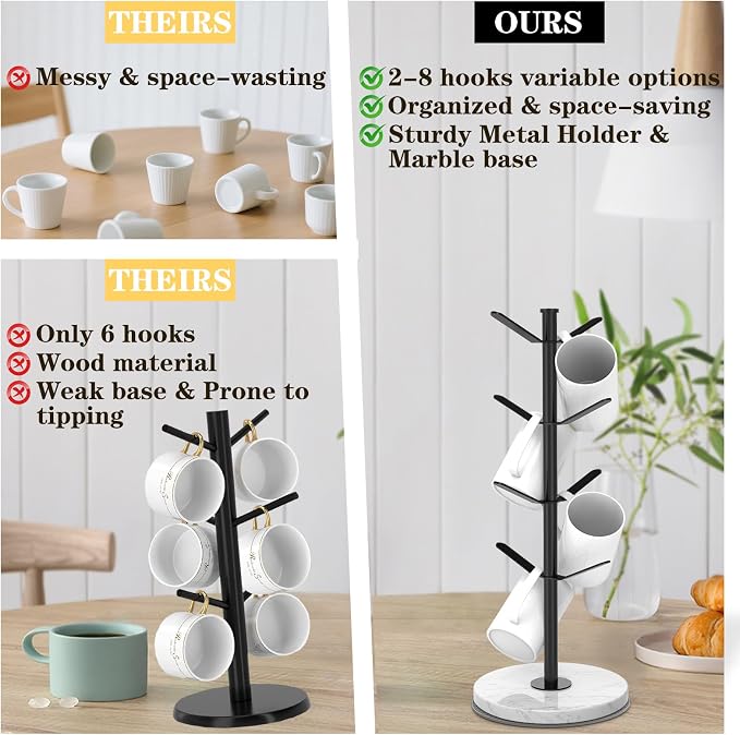Marble Mug Holder Tree, 8 Hooks Coffee Cups Stand, New Upgraded Stable Mug Stand - Image 7