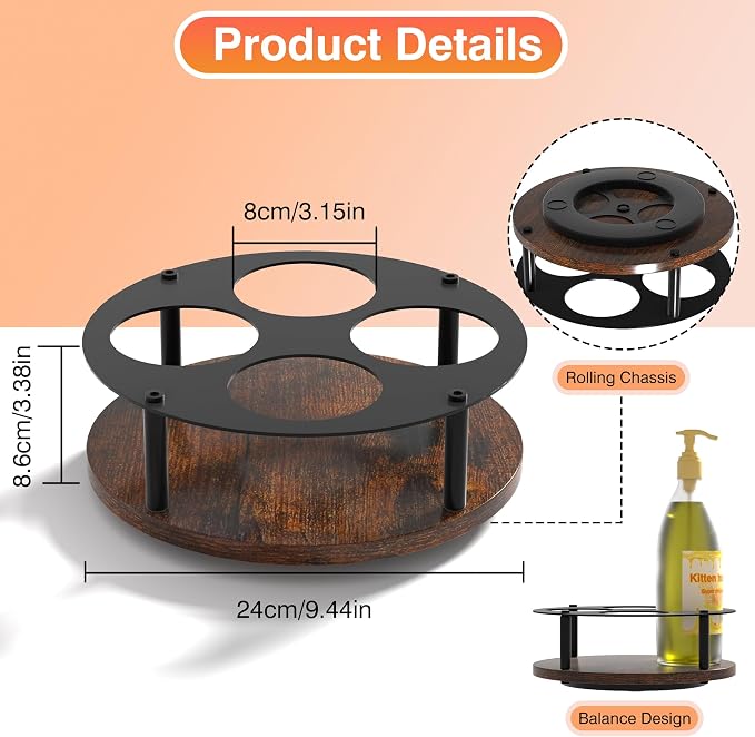 Invech Rotating Coffee Syrup Organizer, Wood Syrup Rack - Image 6