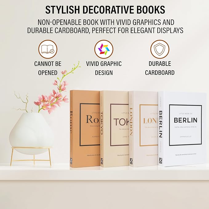 PROBENEX 4 Pcs Decorative Books | Faux Mocha Coffee Table & Shelf Decor | Warm - Image 9