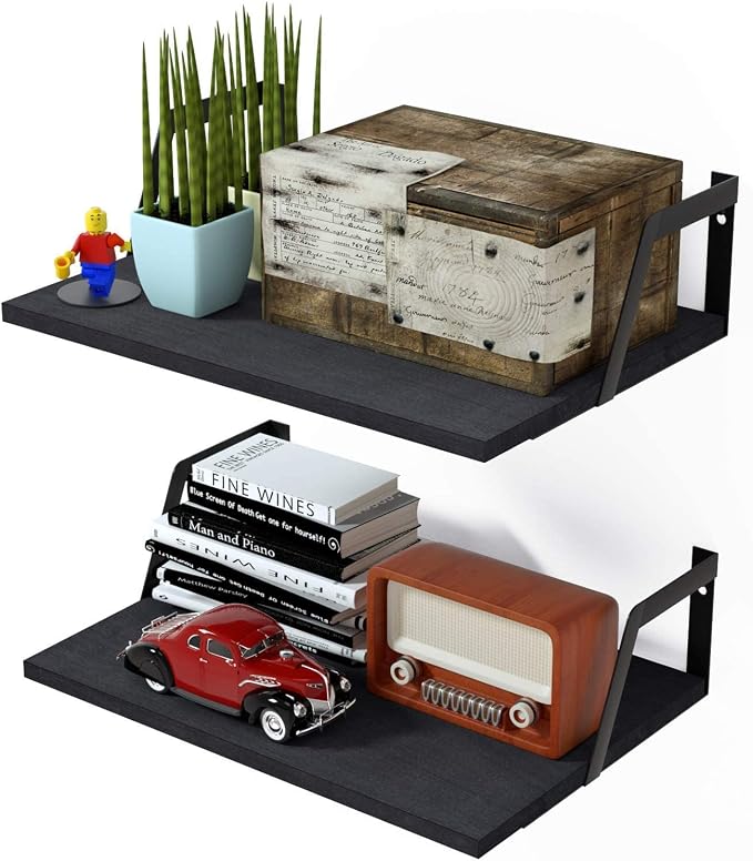 SRIWATANA Floating Shelves Wall Mounted Set of 2 Rustic Wood Shelves - Image 8