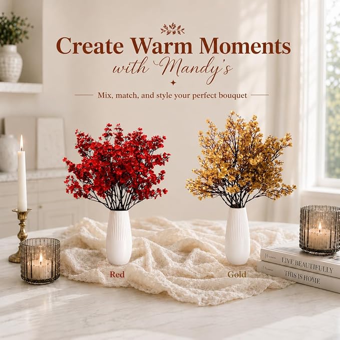 Mandy's 6 Bundles Artificial Red Baby’s Breath Flowers | 18.5 Inch Silk - Image 9