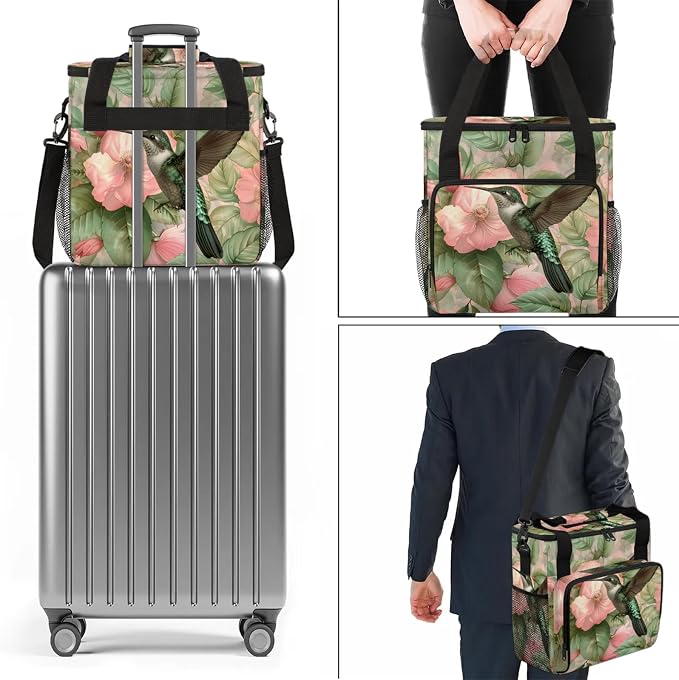 Hummingbird Spring Floral Coffee Maker Carring Bag, Large Insulated Storage - Image 7