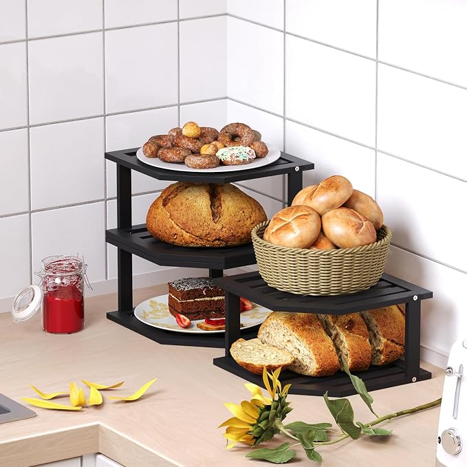 VERTORGAN Bamboo Corner Shelf, 2 Tier Plate Organizer - Image 6