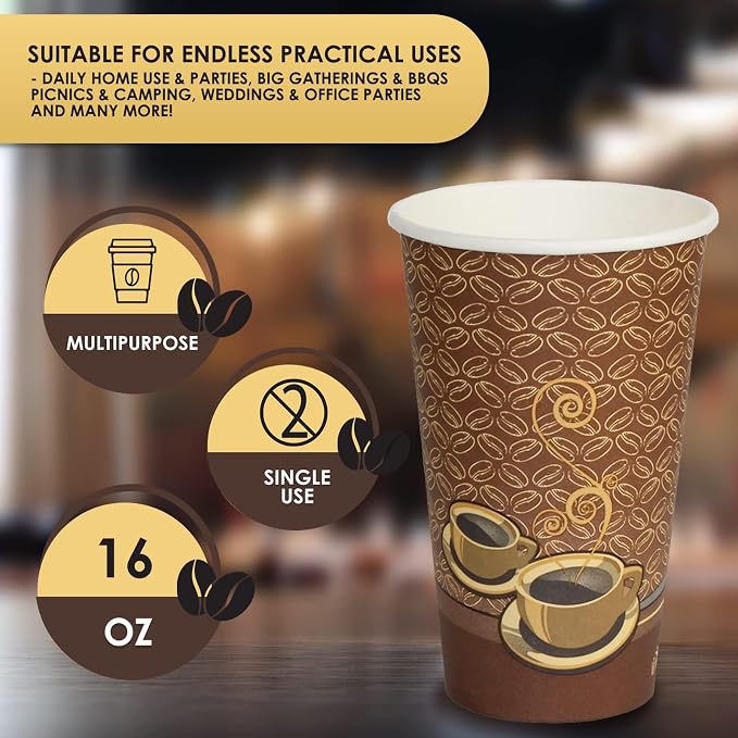 PAMI Disposable Coffee Cups, Single-Use Paper Cups, To-Go Hot Beverage Cups - Image 6