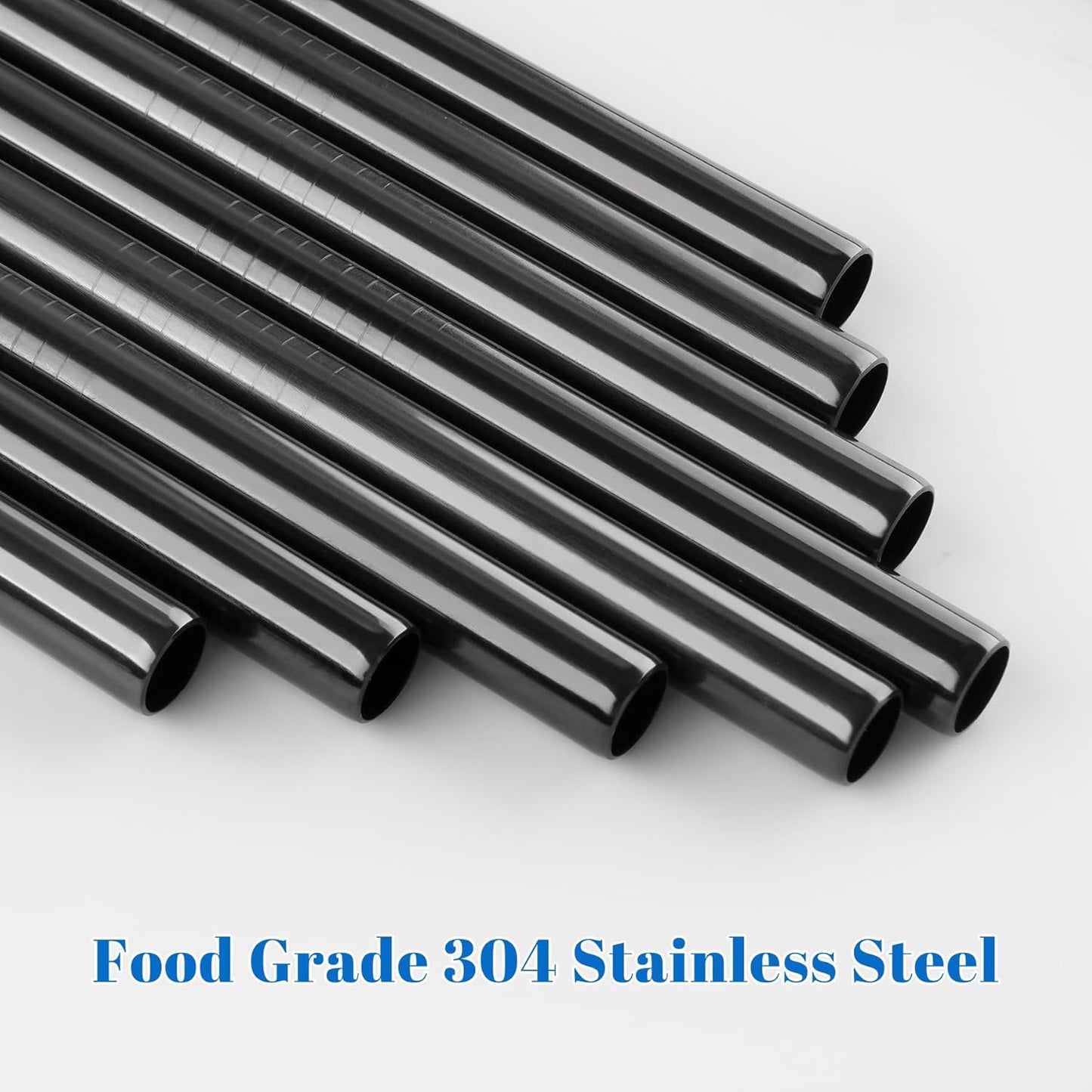 Tomorotec 8-Pack Stainless Steel Straws for Stanley Tumbler 40oz, 12" Metal Straws for Stanley Cup with Brush, Reusable Drinking Straws for Smoothies, Milkshakes, Dishwasher Safe and BPA-Free (Black)