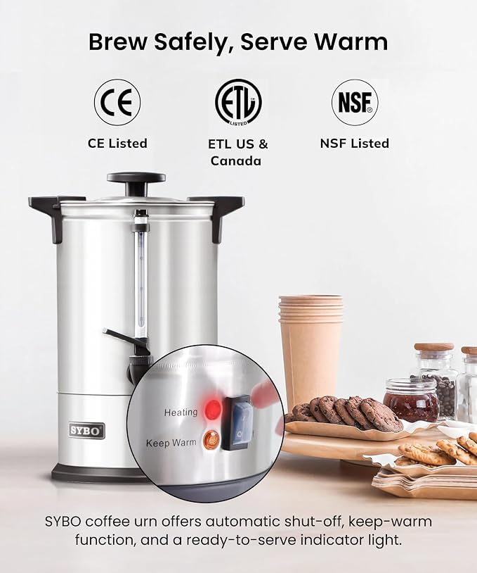 SYBO SR-CP Commercial Grade Stainless Steel Percolate Coffee Maker Hot Water Urn - Image 5