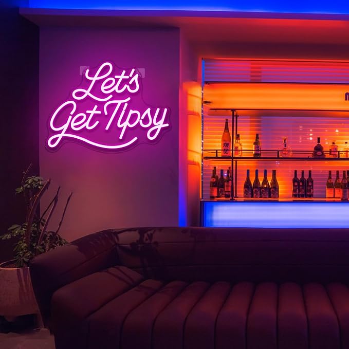 Let's Get Tipsy Neon Sign for Room Decor Dimmable Letters Led Lights Signs Pink - Image 7