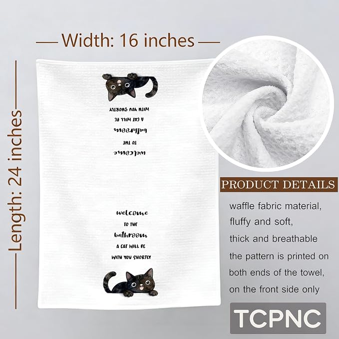 Funny Black Cat Bathroom Towel, Cute Black Cat Hand Towel - Image 7