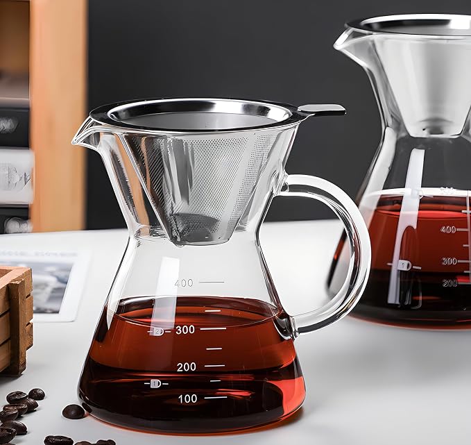 Pour Over Coffee Maker with Reusable Stainless Steel Drip Filter, Glass Drip - Image 6