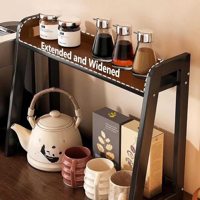 Natural Bamboo Coffee Station Organizer, 2-Tier Wooden Kitchen Counter Shelf - Image 9