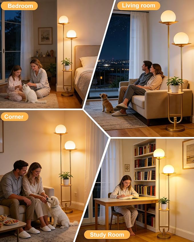 Lightdot 63IN Gold Floor Lamp 2 Globe Mid Century Standing Lamps Dimmable - Image 8