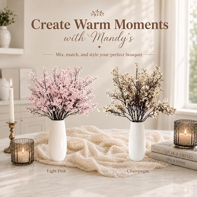 Mandy's 6 Bundles Artificial Champagne Baby’s Breath Flowers | 18.5 Inch Silk - Image 9