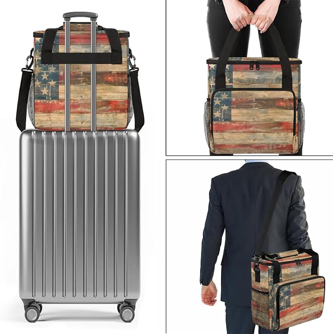 Vintage American Flag Wood Coffee Maker Carring Bag, Large Insulated Storage - Image 7