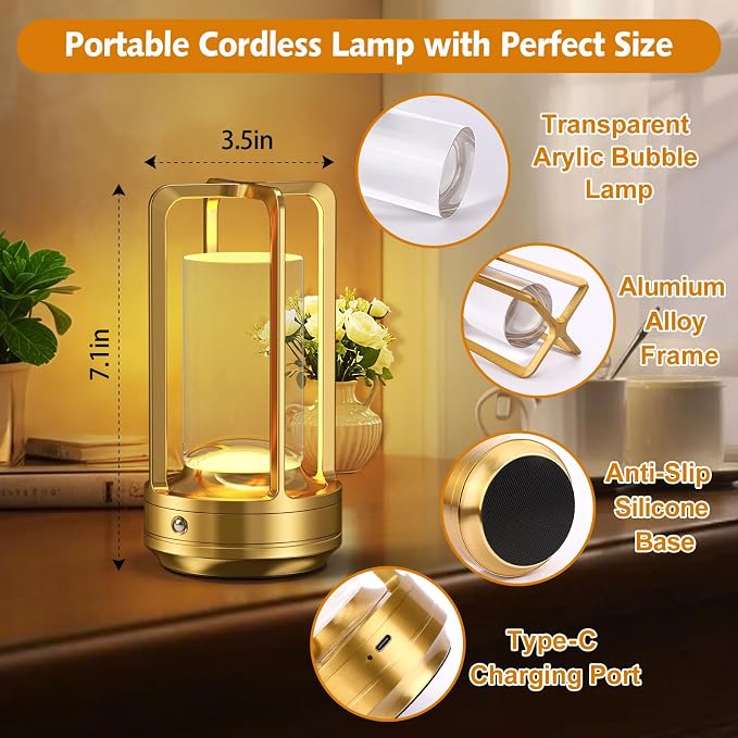 Portable Table Lamp for Outdoor Indoor: Cordless Rechargeable Desk Lamp - Image 9