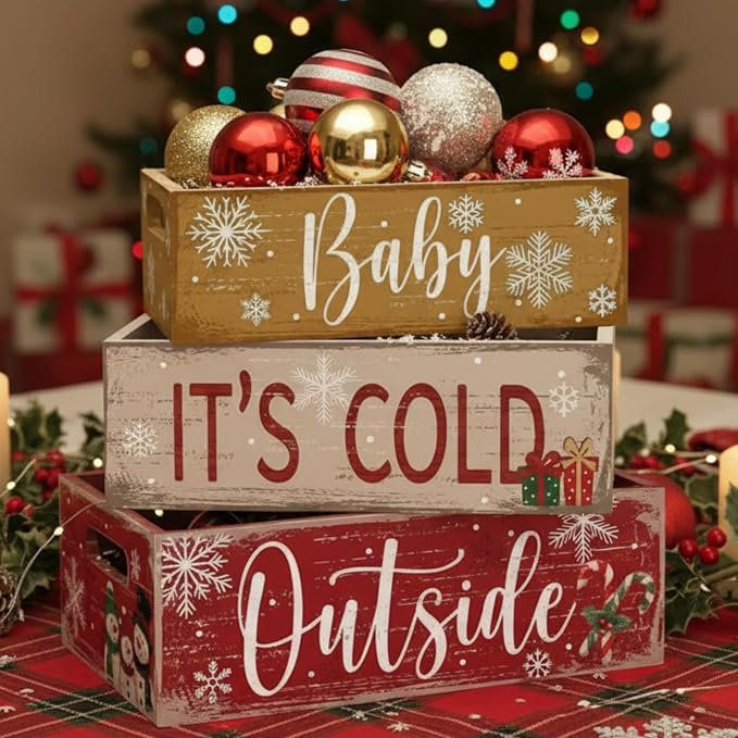 3 Pcs Baby Its Cold Outside Wooden Box Vintage Rustic Storage Box Farmhouse - Image 7