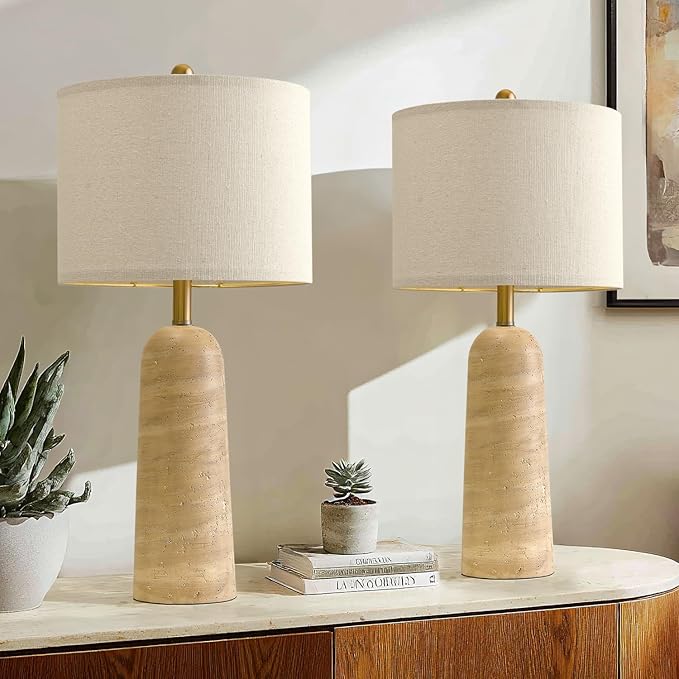 BOBOMOMO Modern Table Lamp Set of 2, Warm Beige Resin Lamp - Image 7