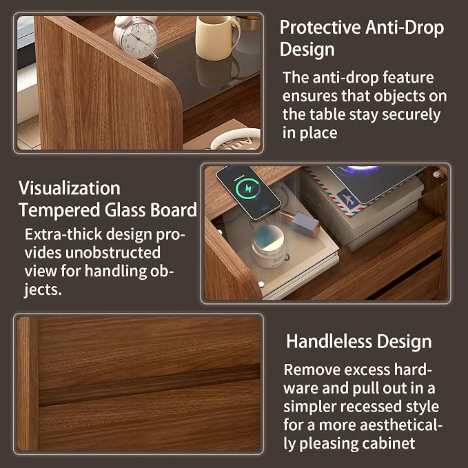 Messenya Modern Nightstand for Bedrooms, Mid-Century Storage Cabinet - Image 6