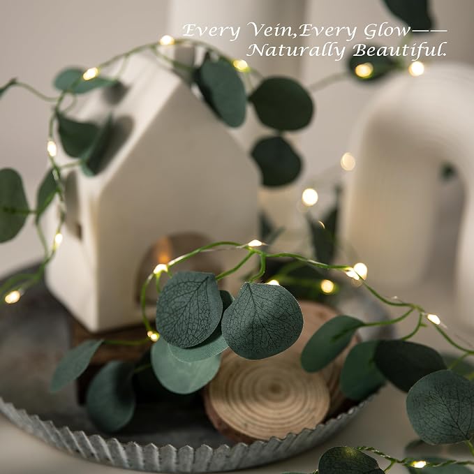 Vine with Fairy Lights, 2 Pack 40 LEDs Vine Lights Eucalyptus Battery Operated - Image 8