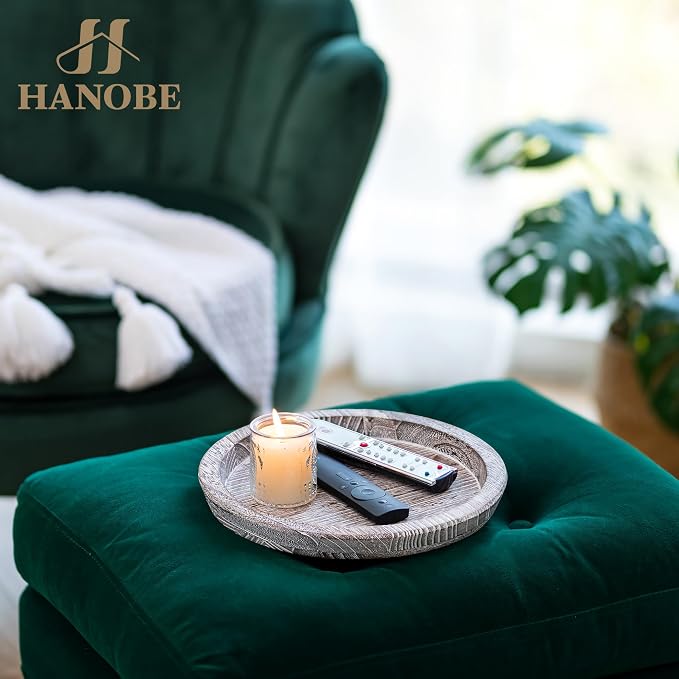 Hanobe Decorative Tray for Coffee Table: Round Candle Plate Holder Centerpieces - Image 9