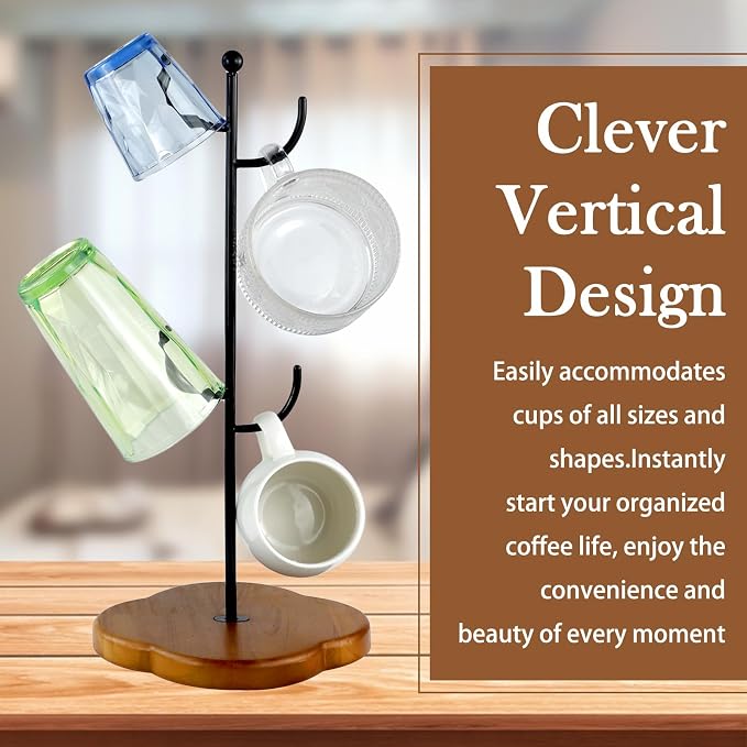 Coffee Mug Holder, Non-Slip 4 Hook Mug Rack, Metal & Wood, Modern & Elegant - Image 7