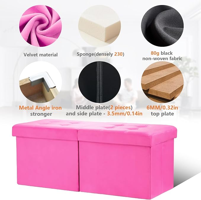 AmasSmile® Storage Ottoman Foot Rest Stool, 34 inch Velvet Footstool Bench - Image 8