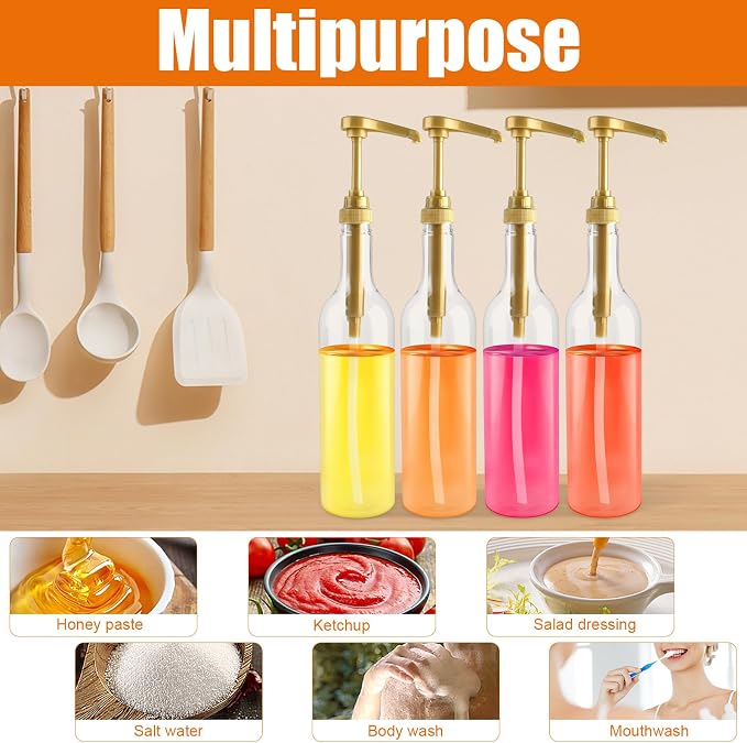4 Pack Syrup Dispenser for Coffee Bar, 25.4 oz/750 ml Clear Syrup Dispenser - Image 7