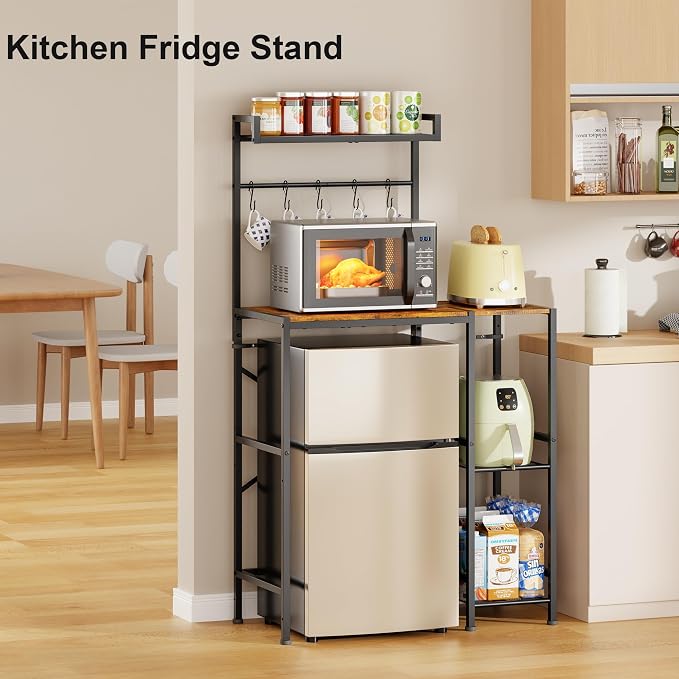 Mini Fridge Stand with Storage Shelves, Kitchen Bakers Rack, Coffee Bar - Image 10