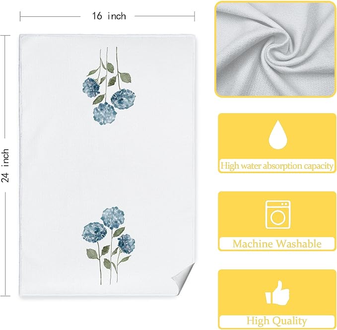 Blue Hydrangea Chinoiserie Floral Kitchen Towels Set of 2 - Image 5