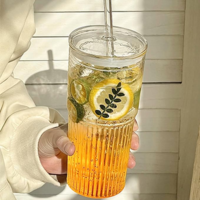 20 oz Glass Cups with Lids and Straws, 4 Pack Iced Coffee Cup with Glass Lid - Image 9