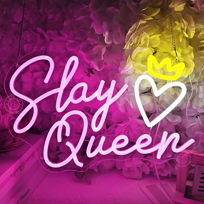 SYLHOME Slay Queen Led Neon Light Sign Heart Crown Bedroom Girls Game Room Cool - Image 7