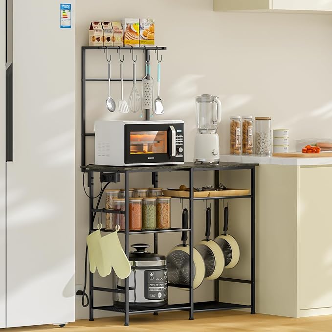 3IngSeagulls Bakers Rack with Power Outlet, Kitchen Microwave Stand with 10 - Image 7