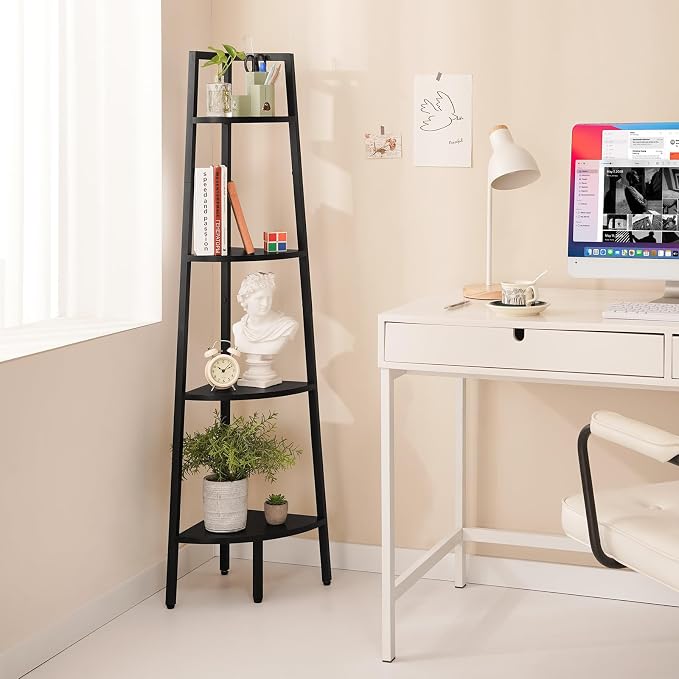 Yoobure 4‑Tier Corner Shelf – Sturdy Metal Frame & Wood Ladder Bookshelf - Image 8