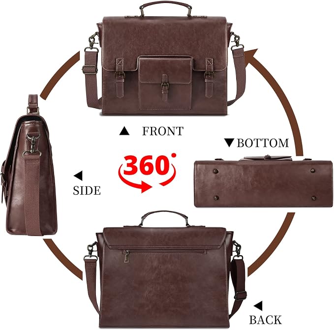 Leather Messenger Bag for Men 15.6 Inch Waterproof Vintage Leather Laptop - Image 7