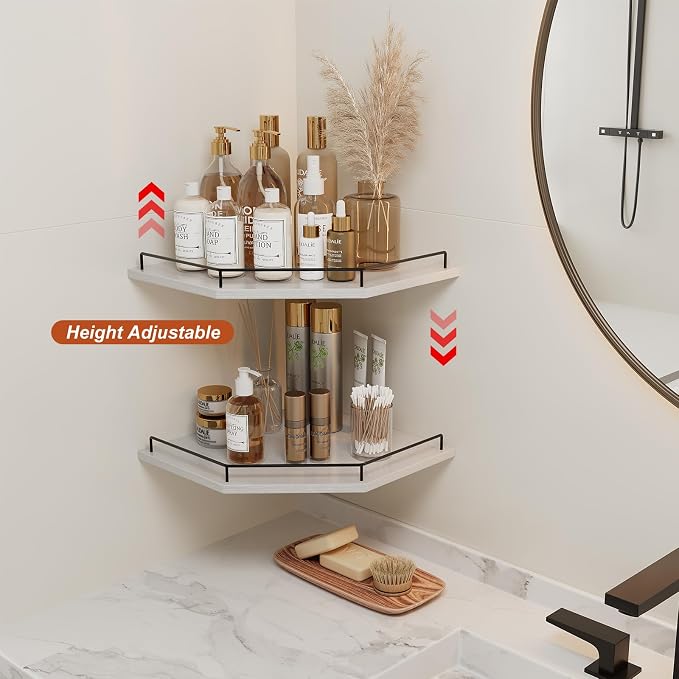 JJL Corner Shelf Wall Mounted, 12 Inches 2-Tier Floating Corner Shelf, Hexagon - Image 5