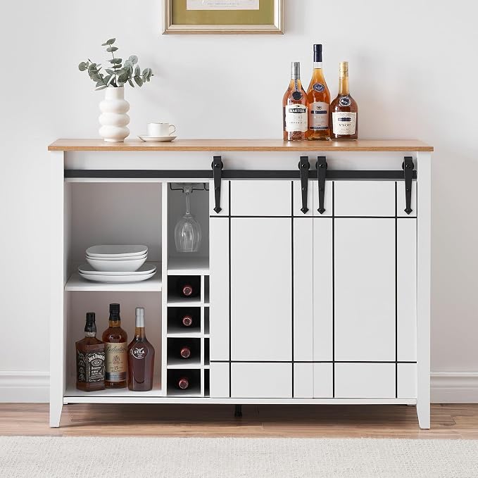 GarveeHome Bar Cabinet with Barn Doors, Farmhouse Style Wine Storage Unit with - Image 7