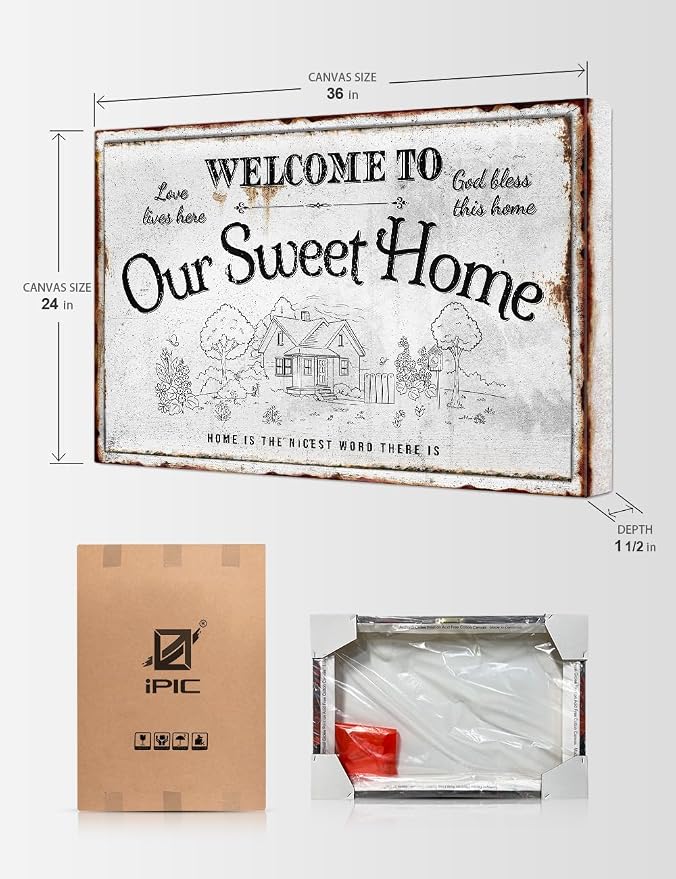 IPIC - Our Sweet Home Vintage Family Sign, Large Farmhouse Style Canvas Wall Art - Image 7