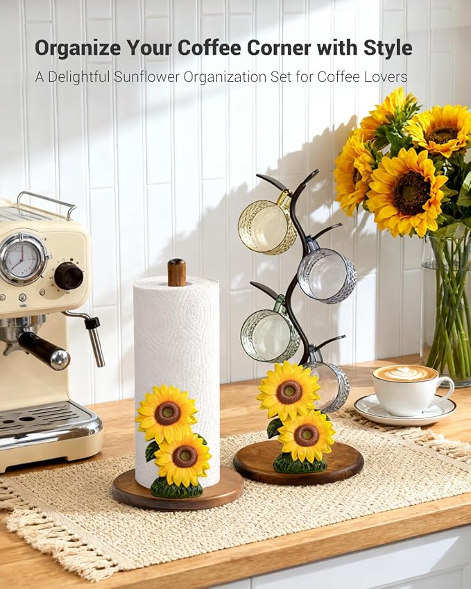 GAJ Sunflower Mug Tree Coffee Cup Holder, Countertop 3D Yellow Flower Coffee - Image 7