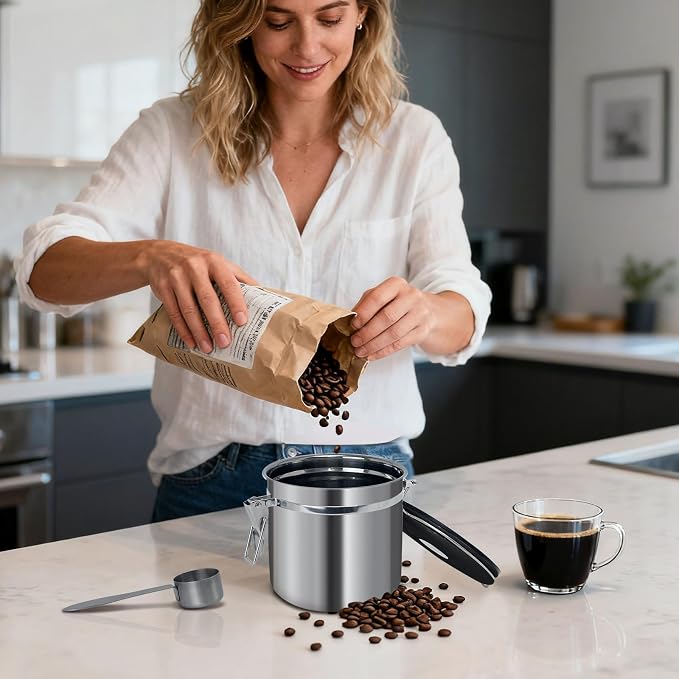 1.2L Airtight Vacuum Coffee Canister, Stainless Steel Storage Container - Image 7