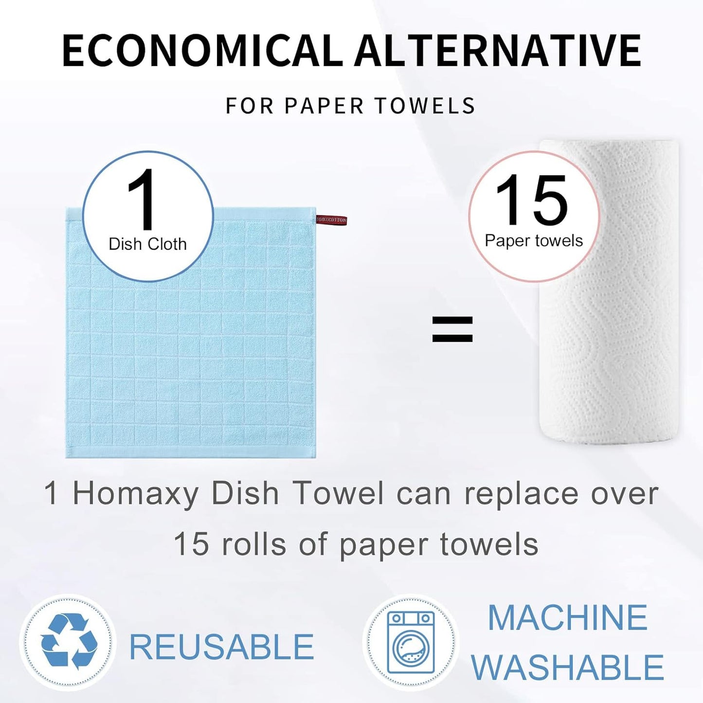 Homaxy 100% Cotton Terry Kitchen Dish Cloths, Ultra Soft and Absorbent Dish Towels for Kitchen, Suitable for Drying and Washing Dishes, 8 Pack, 12 x 12 Inches,Sky Blue