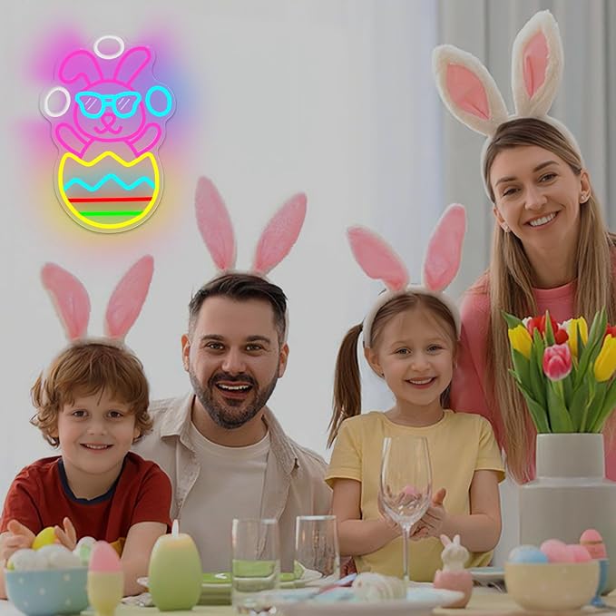 Easter Neon Sign for Wall Decor Bunny Throwing Eggs Led Sign Animated Bunny - Image 7